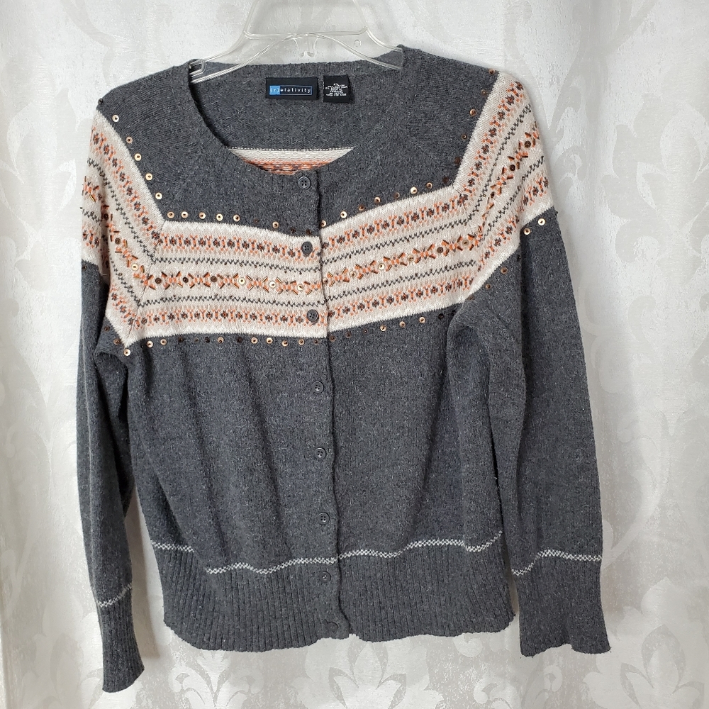 RELATIVITY Rabbit Hair Embellished Cardigan Sweater